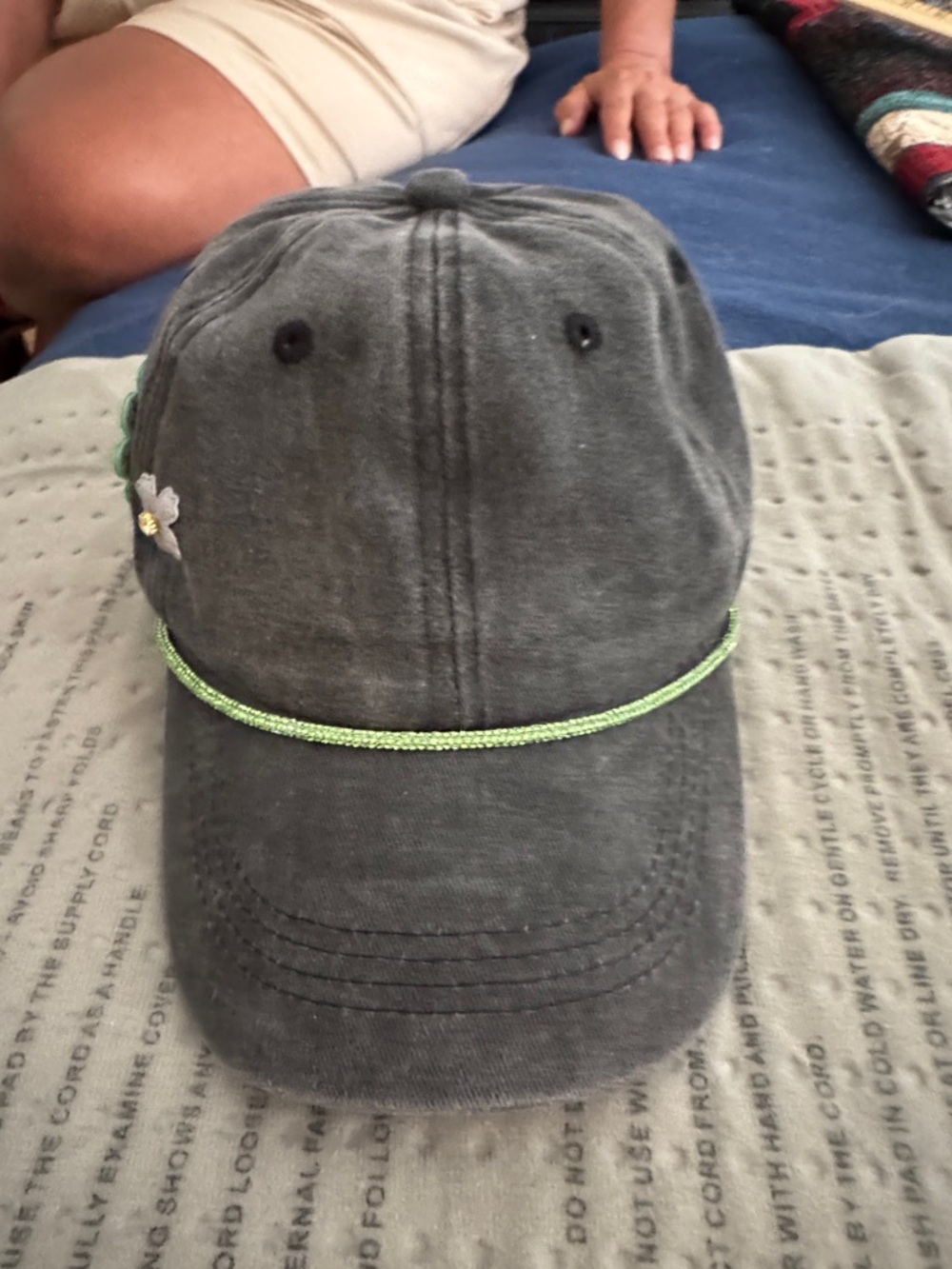 Gray Baseball Cap with Green Flower Patch